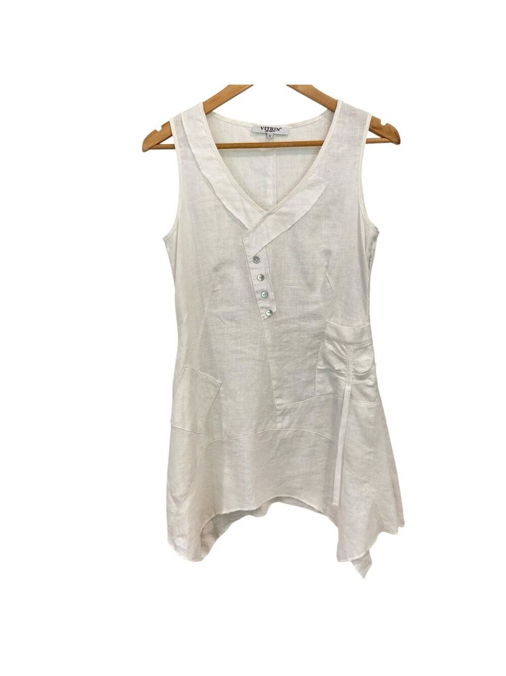 Vitrin design tunic mini dress 100%lin ecru natural white asymmetric sleeveless
